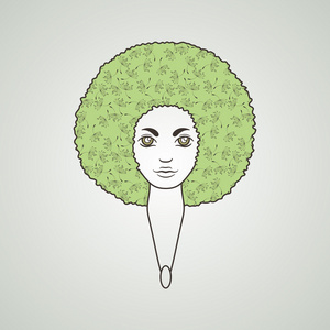 华丽的非洲风格的头发的女人的肖像。矢量。头发上的图案