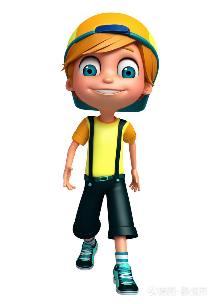 3d渲染的小男孩走路的姿势