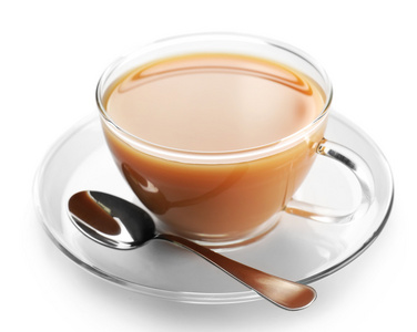 玻璃杯泡茶玻璃杯奶茶孤立在白色背景上的照片