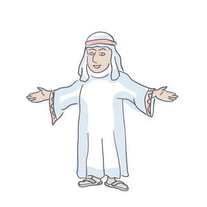 热情好客的阿拉伯人.阿拉伯世界的民族性格.有趣的漫画.可编辑线素描.