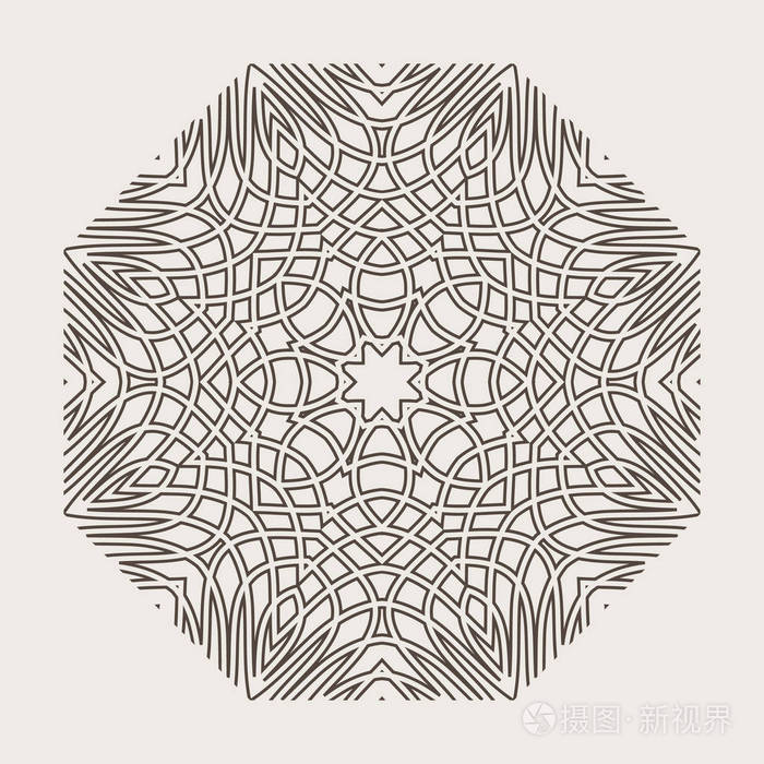 单色的曼荼罗几何矢量圆形图案找出波浪线