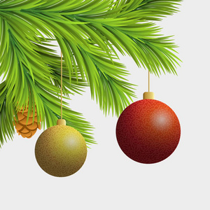 用红色和金色的装饰球圣诞树枝
