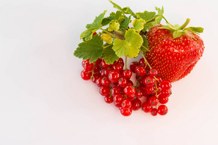 红醋栗与草莓孤立在白色的背景下，红色的天然草莓 健康食品
