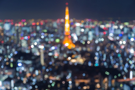 抽象模糊散景灯，暮光之城东京城市鸟瞰图