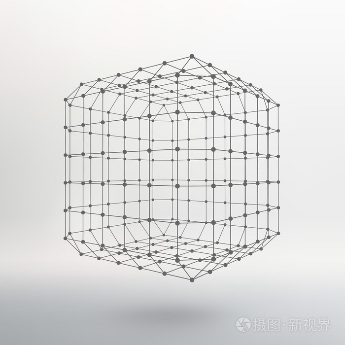 线条和点的立方体连接到点的线的立方体米