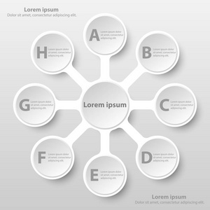 简单的白色 3d 纸圈与八个主题网站演示文稿封面海报矢量设计信息图图概念