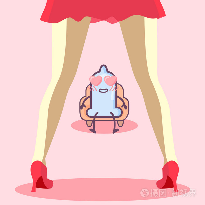 卡通避孕套与性感的女人