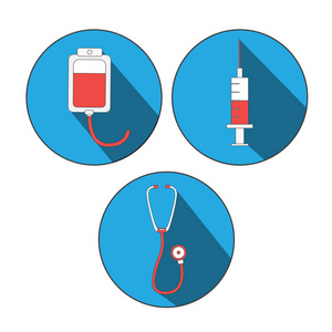 医学图标组平面。世界献血者日，医生的一天。网站设计的贴纸。医学的概念