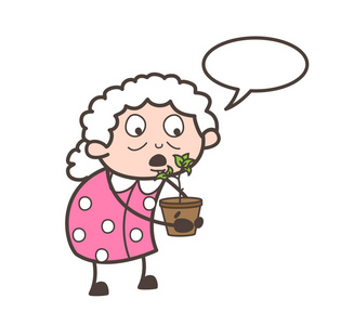 种植植物的卡通奶奶矢量概念