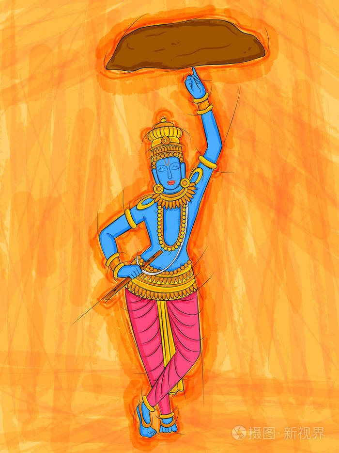 抽象印度神克里希纳雕塑雕像的绘画