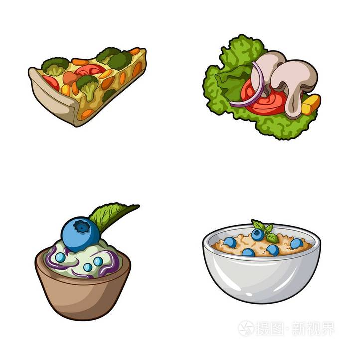 素食在卡通风格矢量符号股票中设置集合图标