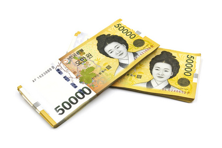韩元汇率法案在白色背景上孤立