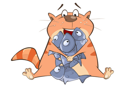 图与鱼和熊掌无缝模式与猫和鱼与卡通猫鱼矢量积极卡一个城市的片段