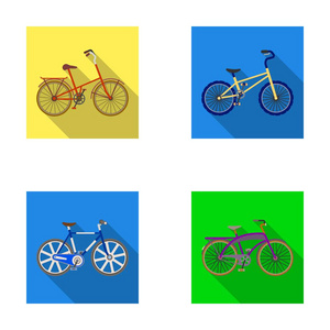 儿童自行车和其他类。不同的自行车在平面样式矢量符号股票图 web 设置集合图标