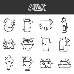牛奶生产卡通概念图标