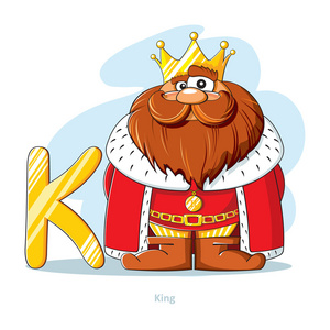 卡通字母字母 K 与有趣的国王
