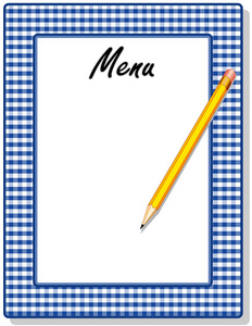 菜单，蓝色复选格子框架，铅笔
