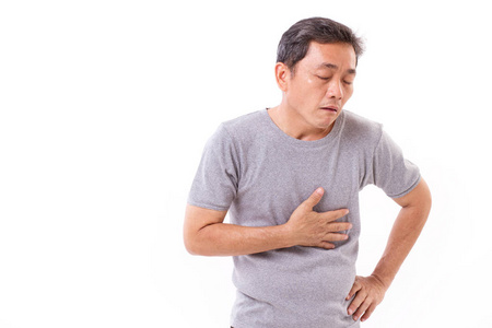 中老年男子生病的中间男子 酸反流照片