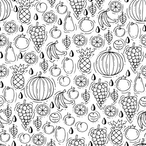 矢量无缝图案手工绘制的白色分离水果