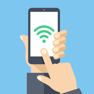 手机热点wifi 连接智能手机屏幕上.平面设计矢量图照片