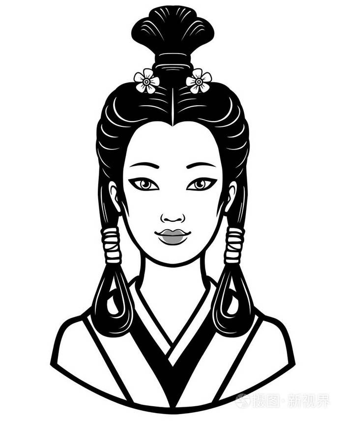 年轻的日本女孩 古代发型的画像 在白色背景上孤立的单色矢量图 打印 海报 T 恤 卡 可用于着色书插画 正版商用图片0dn9ts 摄图新视界 年轻的日本女孩 古代发型的画像 在白色背景上孤立的单色矢量图 打印 海报 T 恤 卡 可用于着色书插画 正版商用图片0dn9ts 摄图新视界