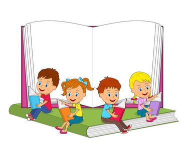 学校卡通人物男生女生学生学徒教师坐在课堂中的学习主食与教科书上