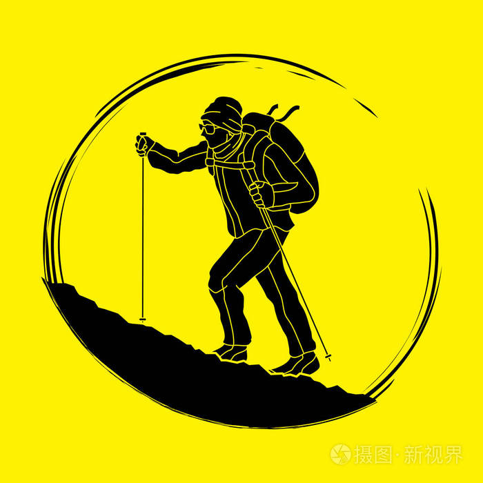 一个人徒步山图形矢量