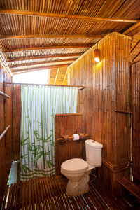 与砌体的淋浴间和浴缸的浴室竹图片
