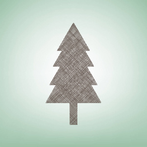 新的一年树标志。矢量。与光斑中心的绿色背景上的褐色亚麻图标