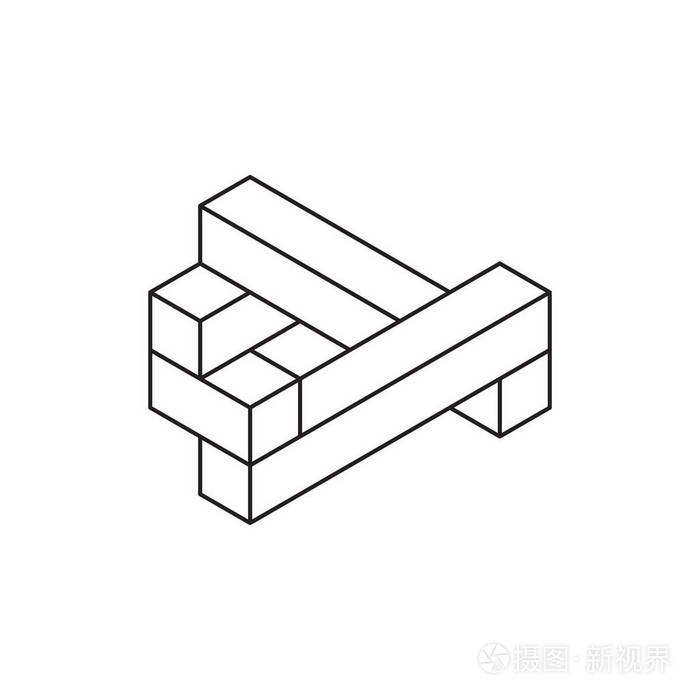 不可能的物体。上白孤立。矢量轮廓它制作图案