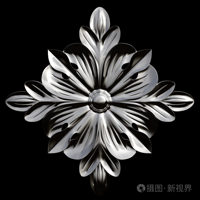 镀铬装饰在黑色的背景中分离