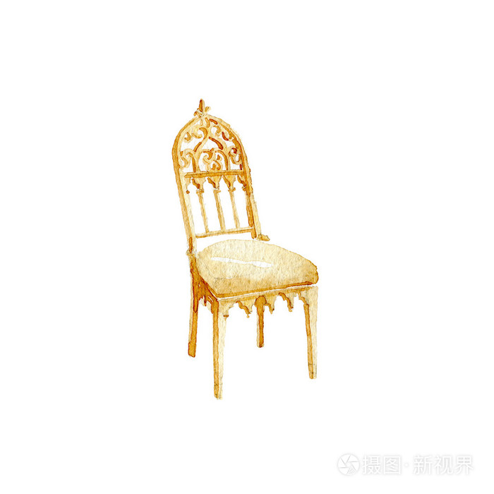 哥特式与白色背景上的椅子.水彩画纸上