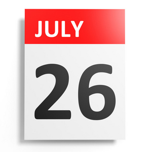 白色背景上的日历。7 月 26 日