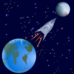 火箭从地球飞在一个未知的星球上