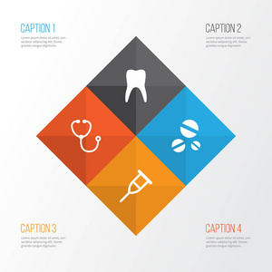 药物的图标集。立场，治愈，牙科元素的集合。此外包括治疗 护士 药剂等符号