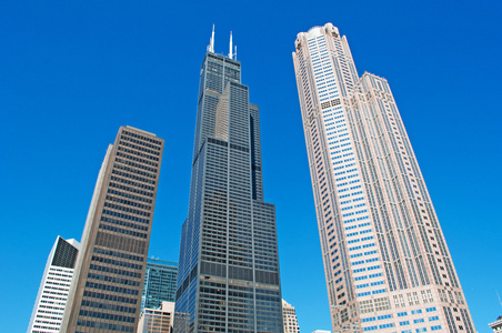 伊利诺伊州芝加哥 从芝加哥河游船天际线和威利斯塔的运河游船到著名的地标1729英尺高的威利斯塔 sears tower 