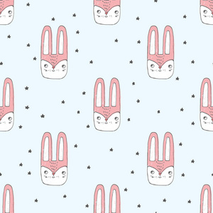 矢量图的背景群星与时尚 纸张 web 的长耳朵的小兔子头
