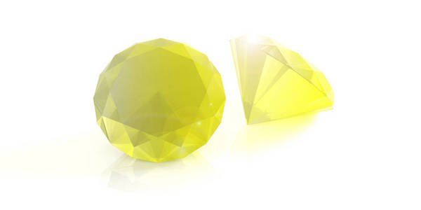 白色背景上的黄色宝石。3d 图