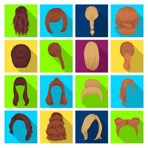 股四头肌 金发辫子和其他类型的发型。背部的发型在平面样式矢量符号股票图 web 设置集合图标