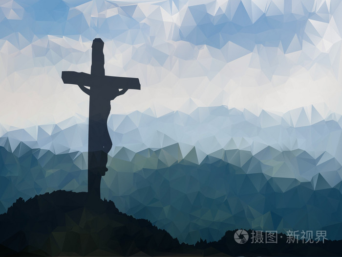 复活节场景与十字架. 耶稣基督. 水彩矢量插图