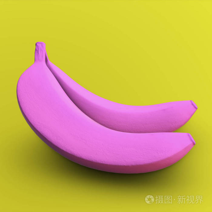 在黄色背景3d图上的粉红色香蕉