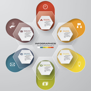 抽象的 6 个步骤 infographis 元素。矢量图