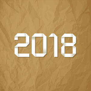 折纸 2018年符号弄皱的纸棕色背景