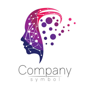 侧面人脸.孤立在白色背景上的粉红色紫罗兰色.