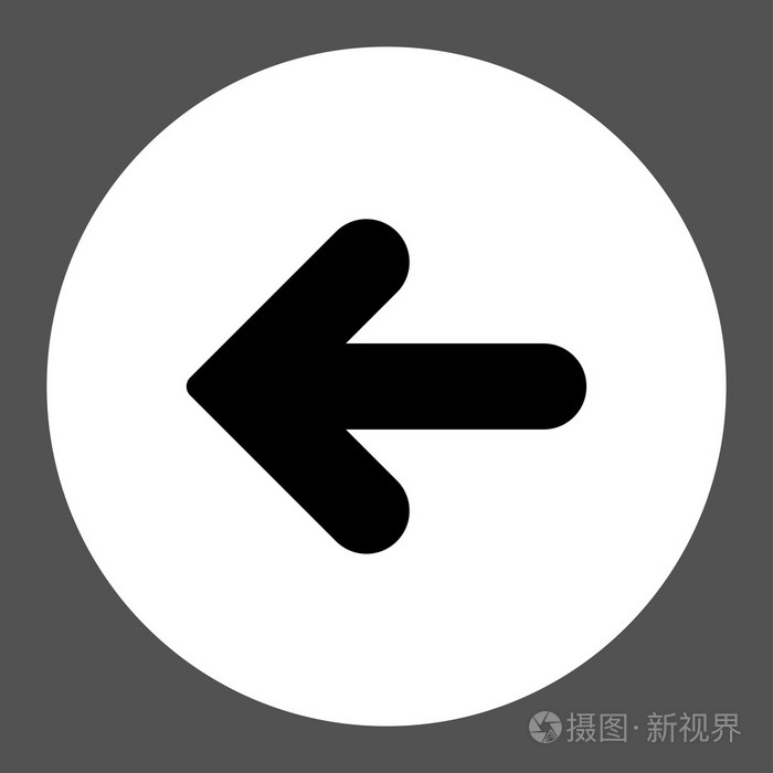 箭头键向左平黑色和白色颜色圆形按钮