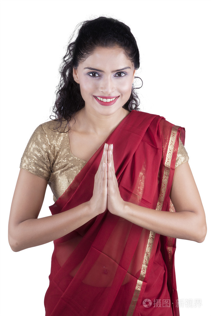 印度女人与问候手势