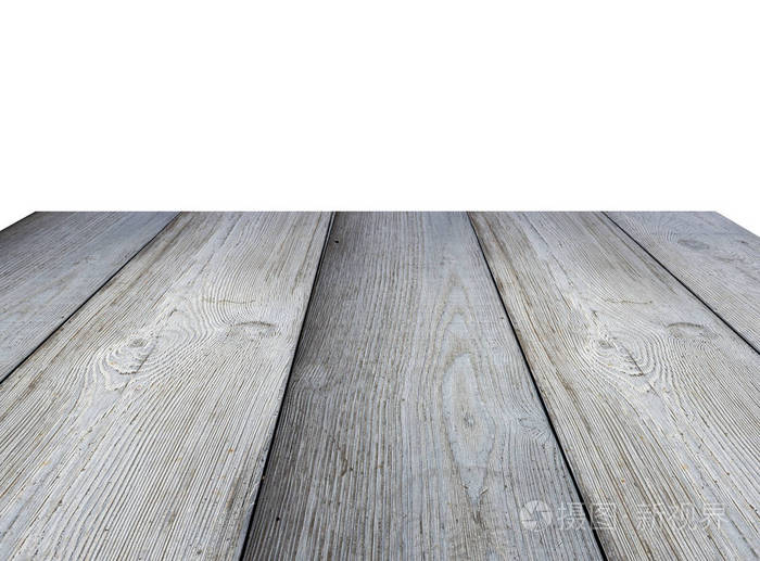 灰色的木制角度地板, 桌子或孤立的白色背景上的木板