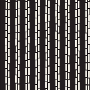 黑色和白色不规则虚线图案。现代抽象矢量无缝背景。混沌的矩形条纹拼接