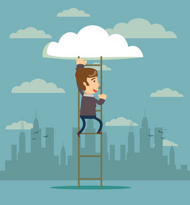 爬上梯子的商人图片