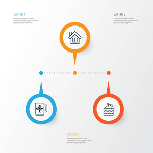 新的图标集。集住宅 冬季杯 蛋糕片和其他元素。此外包括房子 房地产 马克杯等符号